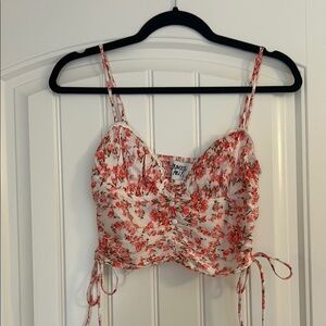 Princess Polly White and Pink Crop Top with Sweetheart Neckline and Ruching